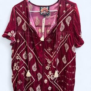 Johnny Was Crushes Velvet Blouse NWT